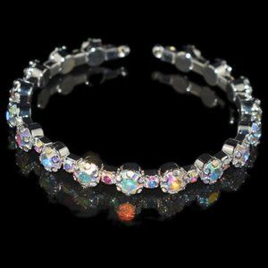 AB Crystal Rhinestone Cuff Bangle Bracelet - Prom Pageant Bridal Formal